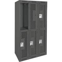 Clean Line Lockers, 2 -tier, Bank of 3, 36" x 12" x 72", Steel, Charcoal, Rivet (Assembled), Perforated Waymarc Industries Inc