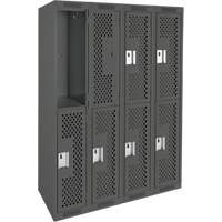 Casiers Clean Line, 2 niveaux, Bloc de 4, 48" x 15" x 72", Acier, Charbon, Rivet (assembl&eacute;), Perfor&eacute; Waymarc Industries Inc