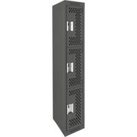 Clean Line Lockers, 3 -tier, 12" x 12" x 72", Steel, Charcoal, Rivet (Assembled), Perforated Waymarc Industries Inc