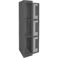 Clean Line Lockers, 3 -tier, 12" x 12" x 72", Steel, Charcoal, Rivet (Assembled), Perforated Waymarc Industries Inc