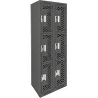 Clean Line Lockers, 3 -tier, Bank of 2, 24" x 12" x 72", Steel, Charcoal, Rivet (Assembled), Perforated Waymarc Industries Inc