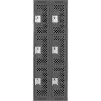 Clean Line Lockers, 3 -tier, Bank of 2, 24" x 12" x 72", Steel, Charcoal, Rivet (Assembled), Perforated Waymarc Industries Inc