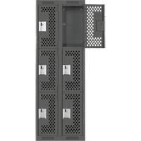 Clean Line Lockers, 3 -tier, Bank of 2, 24" x 12" x 72", Steel, Charcoal, Rivet (Assembled), Perforated Waymarc Industries Inc