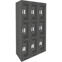 Clean Line Lockers, 3 -tier, Bank of 3, 36" x 12" x 72", Steel, Charcoal, Rivet (Assembled), Perforated Waymarc Industries Inc