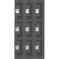 Clean Line Lockers, 3 -tier, Bank of 3, 36" x 12" x 72", Steel, Charcoal, Rivet (Assembled), Perforated Waymarc Industries Inc