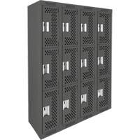 Clean Line Lockers, 3 -tier, Bank of 4, 48" x 12" x 72", Steel, Charcoal, Rivet (Assembled), Perforated Waymarc Industries Inc