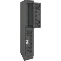 Clean Line Lockers, 2 -tier, 12" x 15" x 76", Steel, Charcoal, Rivet (Assembled), Perforated Waymarc Industries Inc