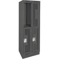 Clean Line Lockers, 2 -tier, Bank of 2, 24" x 15" x 76", Steel, Charcoal, Rivet (Assembled), Perforated Waymarc Industries Inc