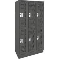 Clean Line Lockers, 2 -tier, Bank of 3, 36" x 15" x 76", Steel, Charcoal, Rivet (Assembled), Perforated Waymarc Industries Inc