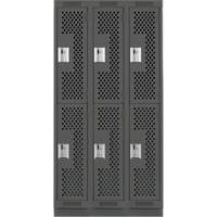 Clean Line Lockers, 2 -tier, Bank of 3, 36" x 15" x 76", Steel, Charcoal, Rivet (Assembled), Perforated Waymarc Industries Inc