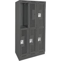 Clean Line Lockers, 2 -tier, Bank of 3, 36" x 15" x 76", Steel, Charcoal, Rivet (Assembled), Perforated Waymarc Industries Inc