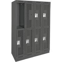 Clean Line Lockers, 2 -tier, Bank of 4, 48" x 15" x 76", Steel, Charcoal, Rivet (Assembled), Perforated Waymarc Industries Inc