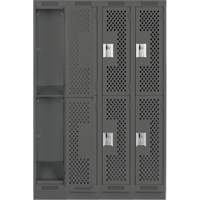 Clean Line Lockers, 2 -tier, Bank of 4, 48" x 15" x 76", Steel, Charcoal, Rivet (Assembled), Perforated Waymarc Industries Inc