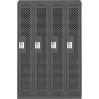 Clean Line Lockers, Bank of 4, 48" x 12" x 82", Steel, Charcoal, Rivet (Assembled), Perforated Waymarc Industries Inc