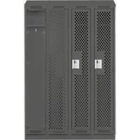 Clean Line Lockers, Bank of 4, 48" x 12" x 82", Steel, Charcoal, Rivet (Assembled), Perforated Waymarc Industries Inc