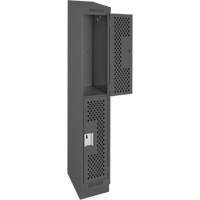 Clean Line Lockers, 2 -tier, 12" x 15" x 82", Steel, Charcoal, Rivet (Assembled), Perforated Waymarc Industries Inc