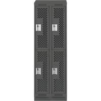 Clean Line Lockers, 2 -tier, Bank of 2, 24" x 15" x 82", Steel, Charcoal, Rivet (Assembled), Perforated Waymarc Industries Inc