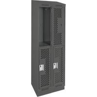 Clean Line Lockers, 2 -tier, Bank of 2, 24" x 15" x 82", Steel, Charcoal, Rivet (Assembled), Perforated Waymarc Industries Inc