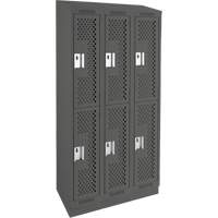 Clean Line Lockers, 2 -tier, Bank of 3, 36" x 15" x 82", Steel, Charcoal, Rivet (Assembled), Perforated Waymarc Industries Inc