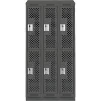 Clean Line Lockers, 2 -tier, Bank of 3, 36" x 15" x 82", Steel, Charcoal, Rivet (Assembled), Perforated Waymarc Industries Inc