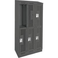 Clean Line Lockers, 2 -tier, Bank of 3, 36" x 15" x 82", Steel, Charcoal, Rivet (Assembled), Perforated Waymarc Industries Inc