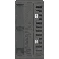 Clean Line Lockers, 2 -tier, Bank of 3, 36" x 15" x 82", Steel, Charcoal, Rivet (Assembled), Perforated Waymarc Industries Inc
