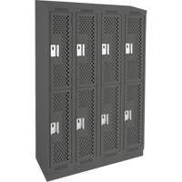 Clean Line Lockers, 2 -tier, Bank of 4, 48" x 12" x 82", Steel, Charcoal, Rivet (Assembled), Perforated Waymarc Industries Inc