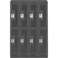 Clean Line Lockers, 2 -tier, Bank of 4, 48" x 12" x 82", Steel, Charcoal, Rivet (Assembled), Perforated Waymarc Industries Inc