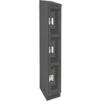 Clean Line Lockers, 3 -tier, 12" x 18" x 82", Steel, Charcoal, Rivet (Assembled), Perforated Waymarc Industries Inc