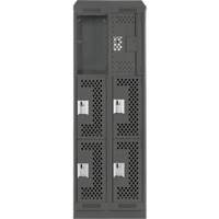 Clean Line Lockers, 3 -tier, Bank of 2, 24" x 12" x 82", Steel, Charcoal, Rivet (Assembled), Perforated Waymarc Industries Inc