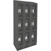 Clean Line Lockers, 3 -tier, Bank of 3, 36" x 12" x 82", Steel, Charcoal, Rivet (Assembled), Perforated Waymarc Industries Inc