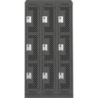 Clean Line Lockers, 3 -tier, Bank of 3, 36" x 12" x 82", Steel, Charcoal, Rivet (Assembled), Perforated Waymarc Industries Inc