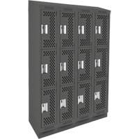 Clean Line Lockers, 3 -tier, Bank of 4, 48" x 12" x 82", Steel, Charcoal, Rivet (Assembled), Perforated Waymarc Industries Inc