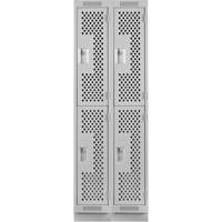 Clean Line Lockers, 2 -tier, Bank of 2, 24" x 15" x 76", Steel, Grey, Rivet (Assembled), Perforated Waymarc Industries Inc