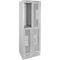 Clean Line Lockers, 2 -tier, Bank of 2, 24" x 15" x 76", Steel, Grey, Rivet (Assembled), Perforated Waymarc Industries Inc