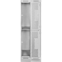 Clean Line Lockers, 2 -tier, Bank of 2, 24" x 15" x 76", Steel, Grey, Rivet (Assembled), Perforated Waymarc Industries Inc