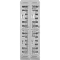 Clean Line Lockers, 2 -tier, Bank of 2, 24" x 15" x 82", Steel, Grey, Rivet (Assembled), Perforated Waymarc Industries Inc