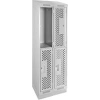 Clean Line Lockers, 2 -tier, Bank of 2, 24" x 15" x 82", Steel, Grey, Rivet (Assembled), Perforated Waymarc Industries Inc