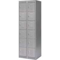Lockers, 6 -tier, Bank of 2, 24" x 18" x 72", Steel, Grey, Knocked Down Waymarc Industries Inc