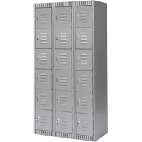 Lockers, 6 -tier, Bank of 3, 36" x 18" x 72", Steel, Grey, Knocked Down Waymarc Industries Inc