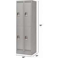 Lockers, 2 -tier, Bank of 2, 24" x 18" x 76", Steel, Grey, Knocked Down Waymarc Industries Inc