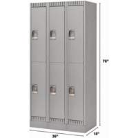 Lockers, 2 -tier, Bank of 3, 36" x 18" x 76", Steel, Grey, Knocked Down Waymarc Industries Inc