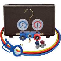 Automotive Manifold Gauge Set with Manual Couplers & 3-in-1 Side Mount Can Tap Valve Waymarc Industries Inc
