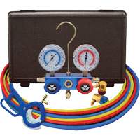 Dual Manifold Gauge Set with 3-in-1 Side Mount Can Tap Valve Waymarc Industries Inc