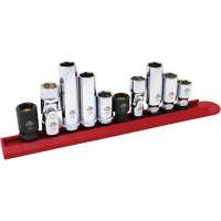 Jeu de douilles chrom&eacute;es avec rail, 10 Morceaux, Prise de 1/4"/3/8" Waymarc Industries Inc