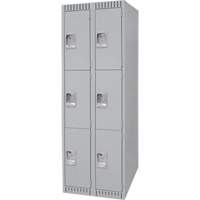Lockers, 3 -tier, Bank of 2, 24" x 18" x 72", Steel, Grey, Knocked Down FN473 | Waymarc Industries Inc