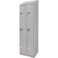 Lockers, 3 -tier, Bank of 2, 24" x 18" x 82", Steel, Grey, Knocked Down FN665 | Waymarc Industries Inc