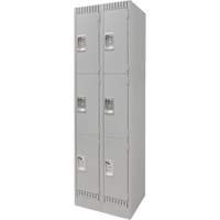 Lockers, 3 -tier, Bank of 2, 24" x 18" x 76", Steel, Grey, Knocked Down FN668 | Waymarc Industries Inc