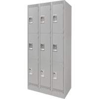Lockers, 3 -tier, Bank of 3, 36" x 18" x 76", Steel, Grey, Knocked Down FN669 | Waymarc Industries Inc
