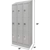 Lockers, 3 -tier, Bank of 3, 36" x 18" x 86", Steel, Grey, Knocked Down Waymarc Industries Inc
